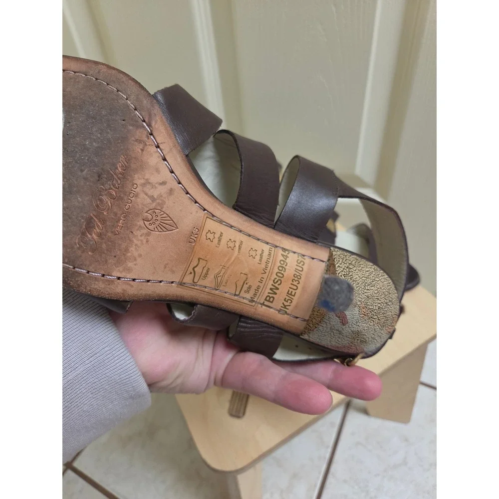 Ted Baker London Brown Leather Stiletto Sandals‎ Gold Hardware TBWS09945 Size 7